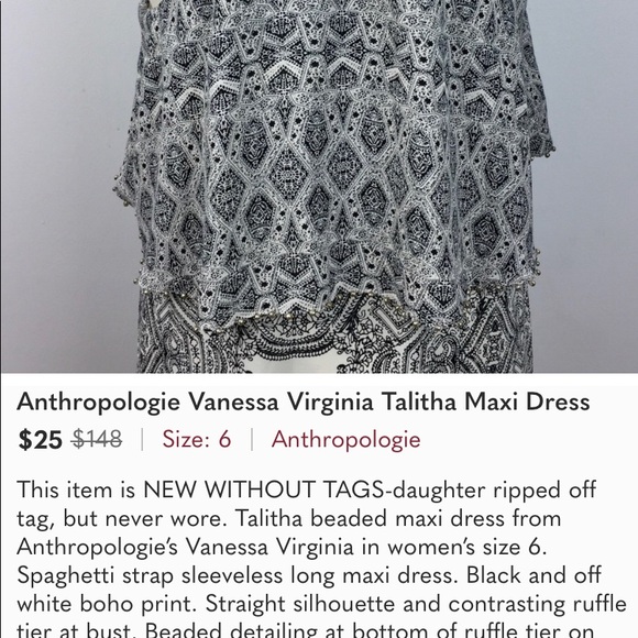 Anthropologie Vanessa Virginia Takisha Maxi Dress black and cream size 6 - Picture 7 of 16